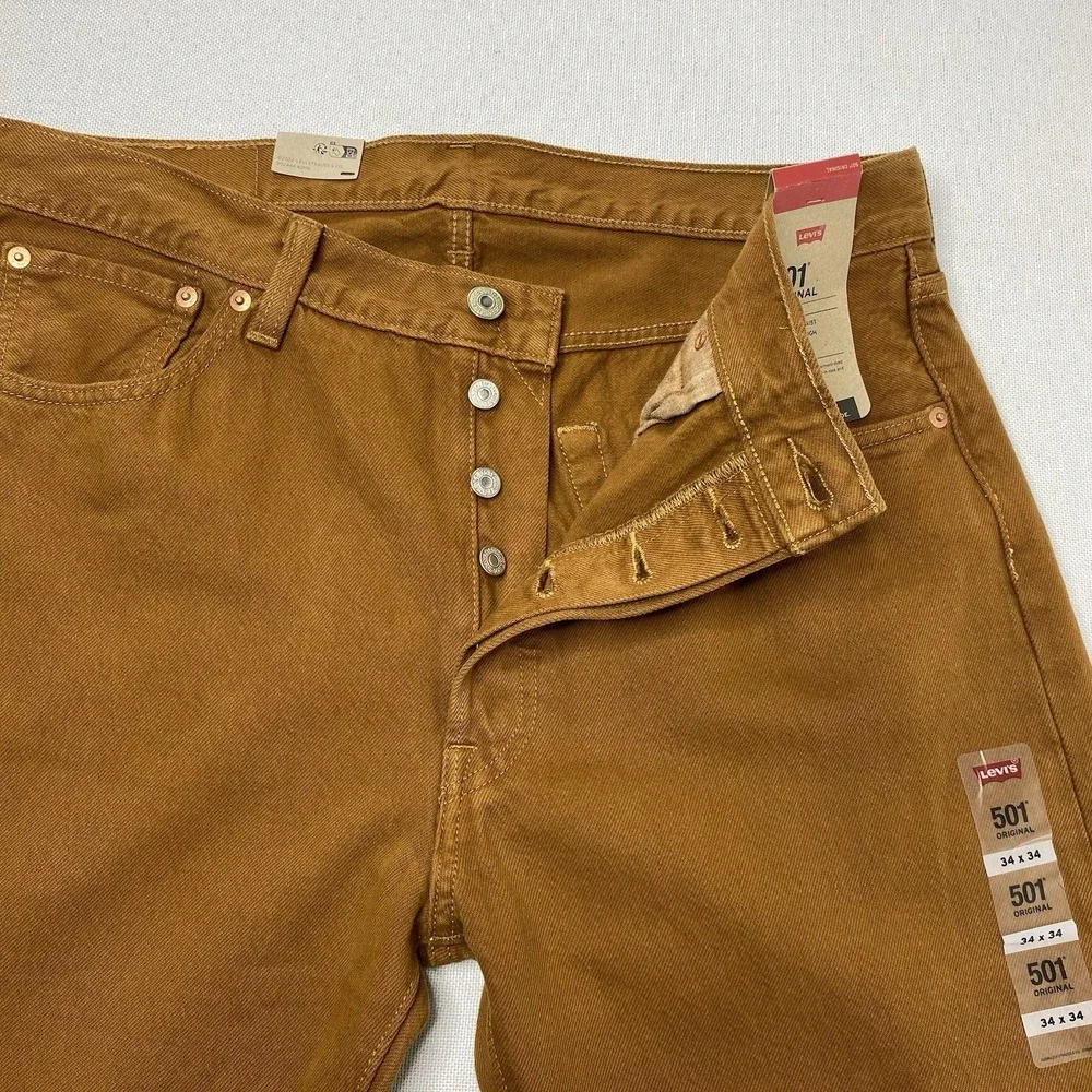 Levi's 501 Original Men's Jeans 34X34 Straight Leg Button Fly Mustard Brown